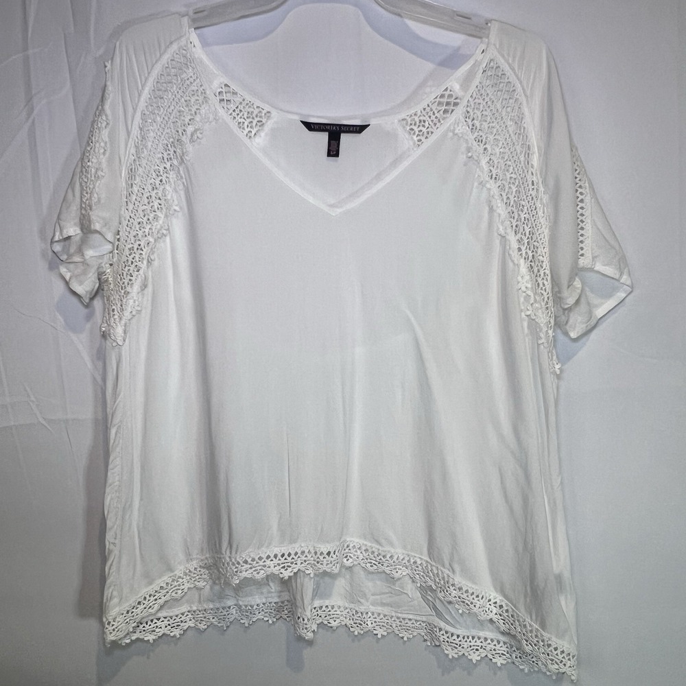 Victoria's Secret Small Womens White Eyelet Top Summer Casual Crocheted Trim
